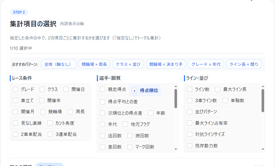 「集計軸」の選択肢から「得点順位」を選んでいる瞬間の画像